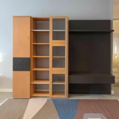 Wohnwand Logo Lack Schiefer Ahorn Birnbaum