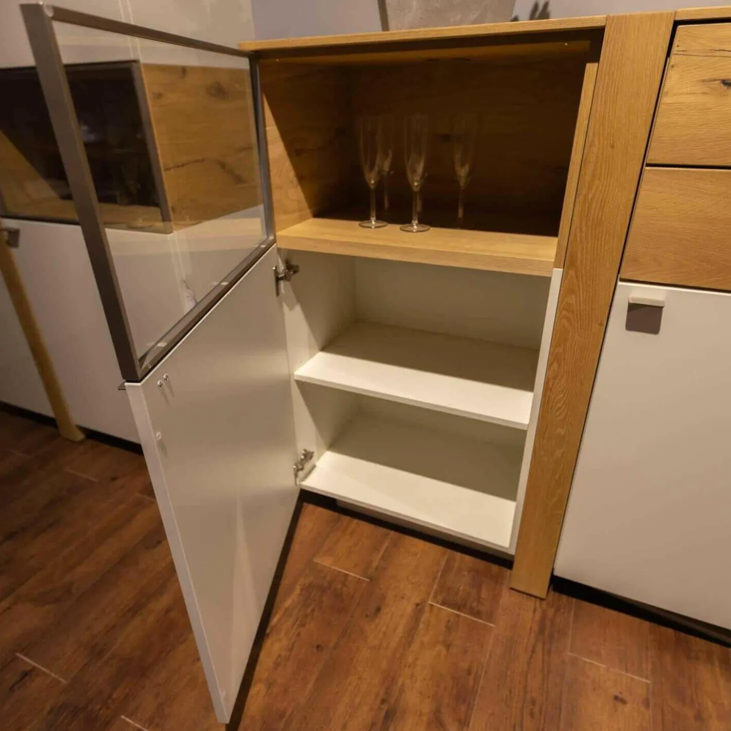 Wohnwand LS 043016 Albero Sideboard Vitrine Lack Weiß Matt Santanaeiche