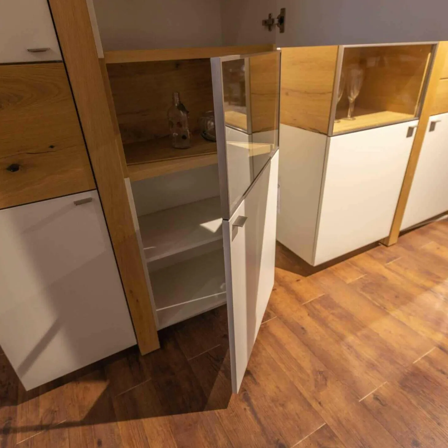 Wohnwand LS 043016 Albero Sideboard Vitrine Lack Weiß Matt Santanaeiche