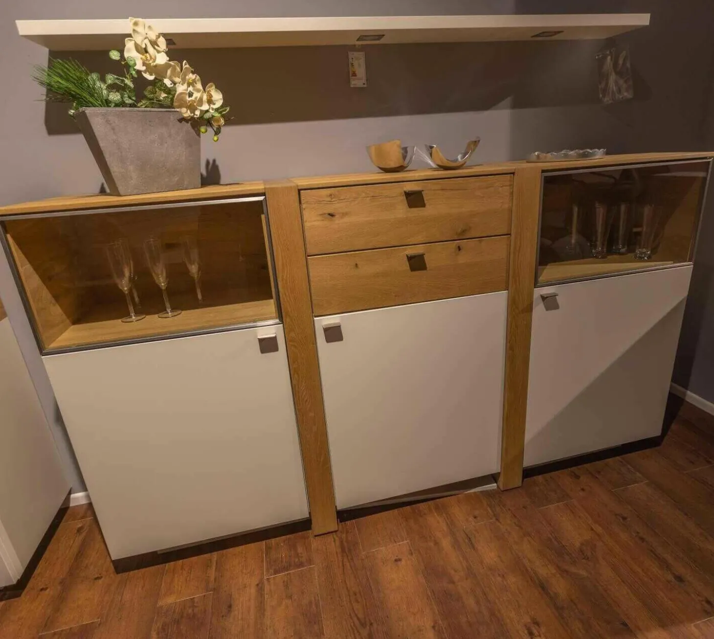 Wohnwand LS 043016 Albero Sideboard Vitrine Lack Weiß Matt Santanaeiche