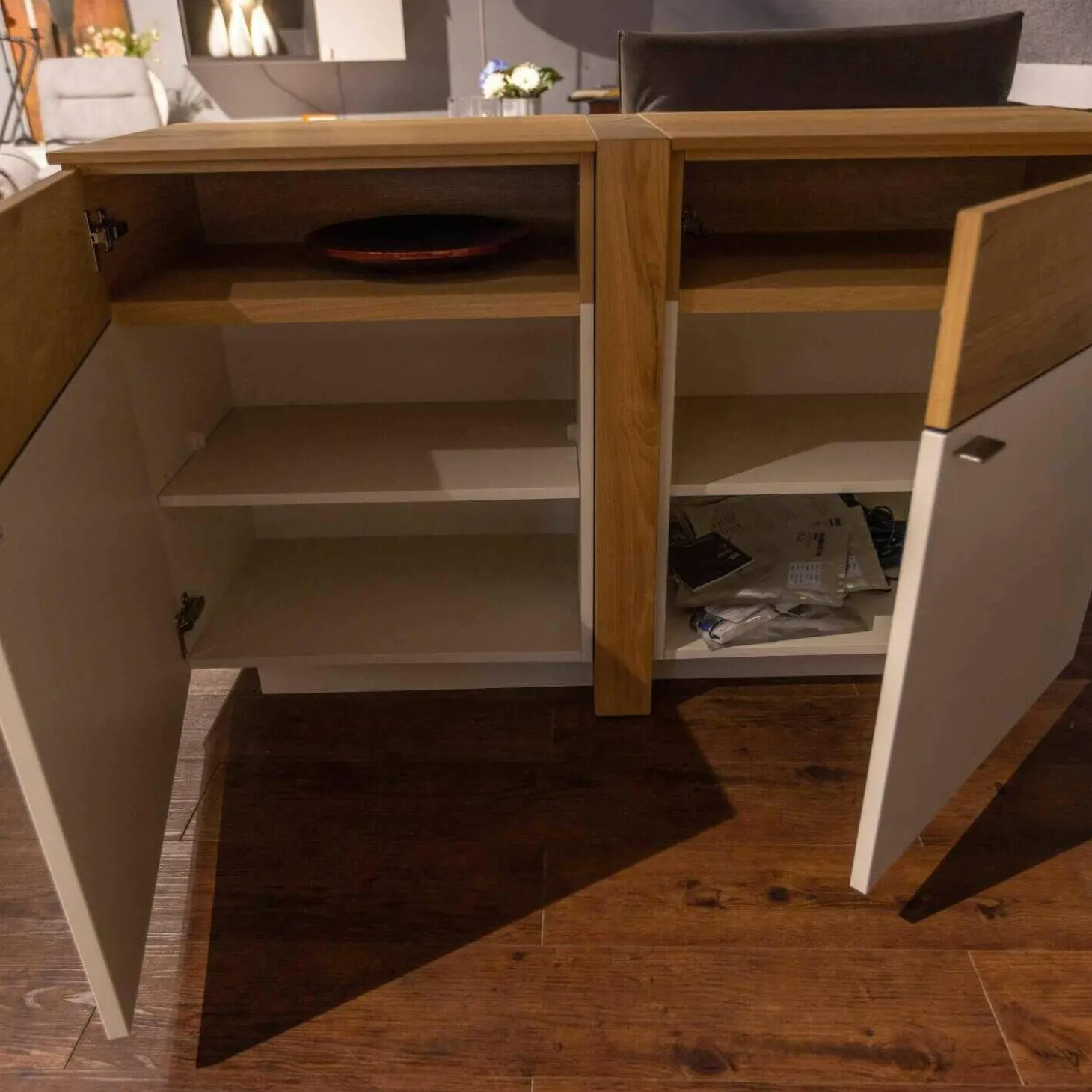 Wohnwand LS 043016 Albero Sideboard Vitrine Lack Weiß Matt Santanaeiche