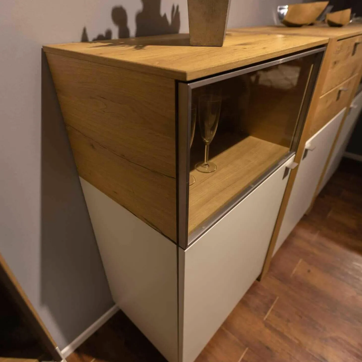 Wohnwand LS 043016 Albero Sideboard Vitrine Lack Weiß Matt Santanaeiche