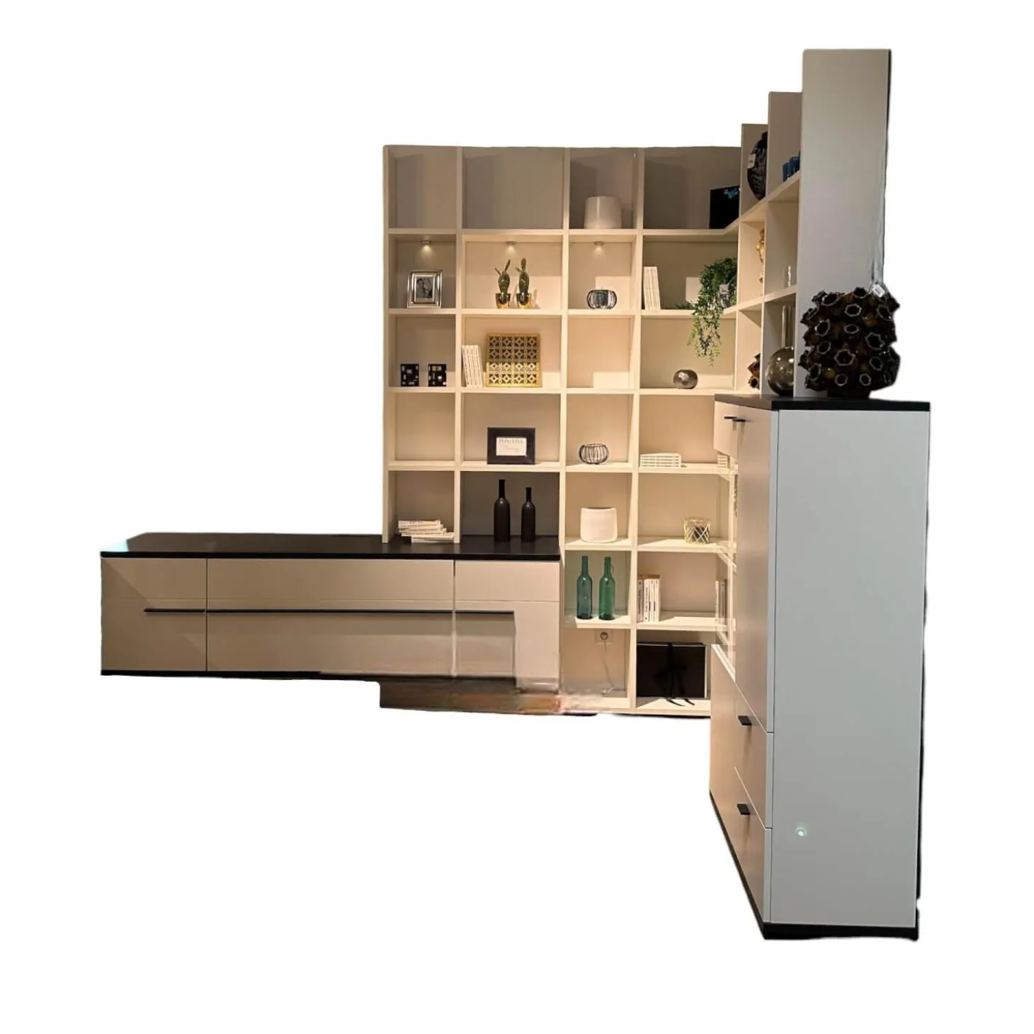 Wohnwand LS 561220 PG1 Lack Seidenmatt Weiß Und Anthrazit Inklusive LED-Beleuchtung