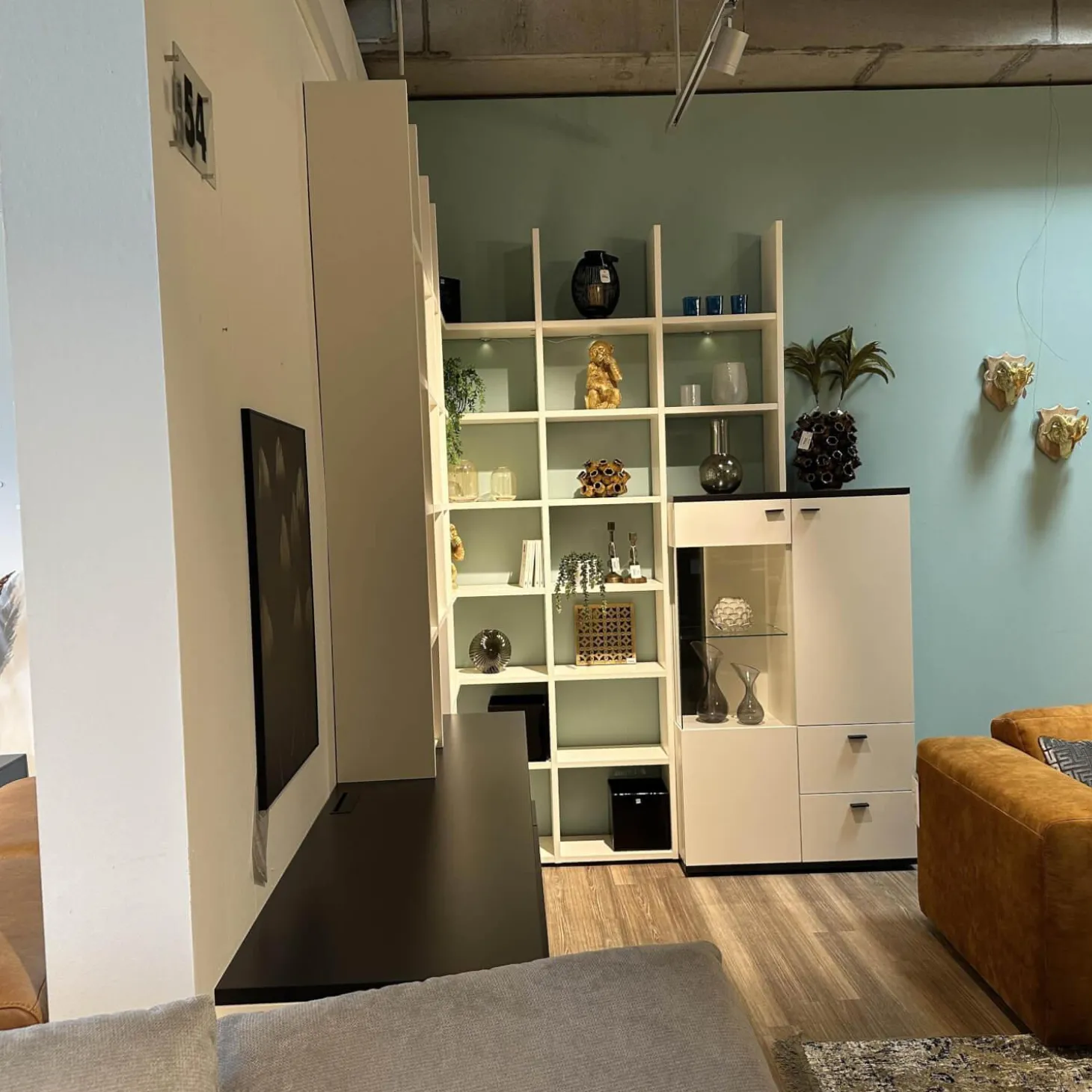 Wohnwand LS 561220 PG1 Lack Seidenmatt Weiß Und Anthrazit Inklusive LED-Beleuchtung