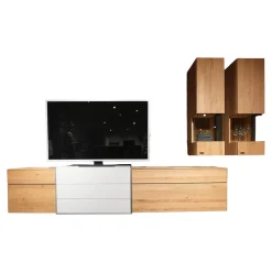 Wohnwand Media Design 580004-352 Asteiche Hell Massiv Lichtgrau Braun