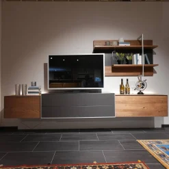 Wohnwand Media Design 5800001-343 Raucheiche Massiv Lackfarbton Schiefer Schwarz