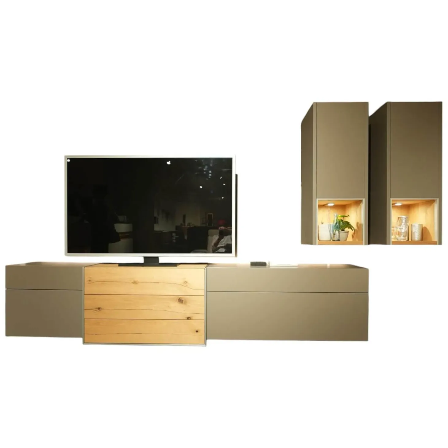 Wohnwand Media Design Holz Nougat Mattlack Braun