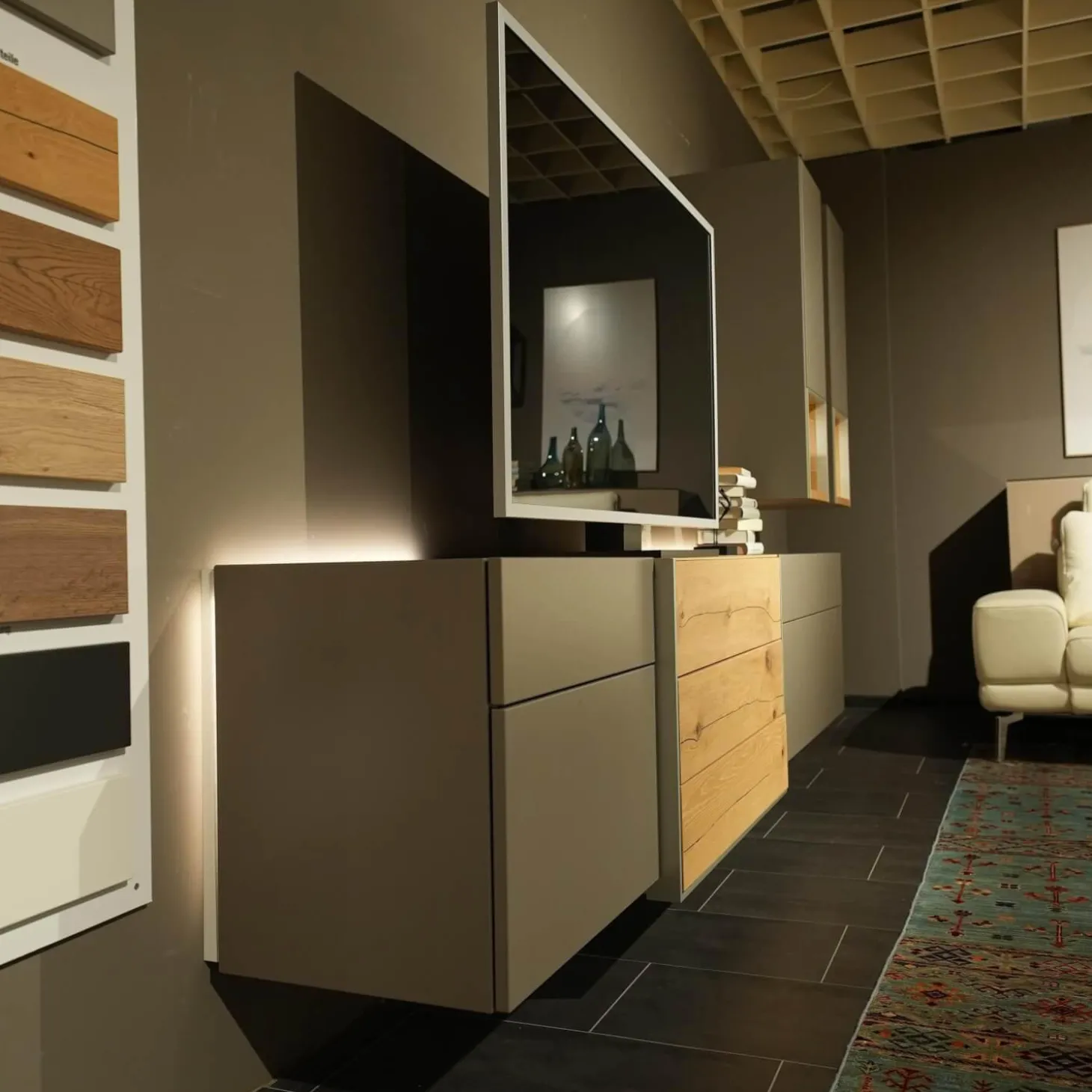 Wohnwand Media Design Holz Nougat Mattlack Braun