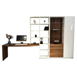 Wohnwand Mega-Design Lackbeschichtung Weiß Furniert Kernnussbaum