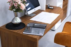 Wohnwand Mega-Design Lackbeschichtung Weiß Furniert Kernnussbaum