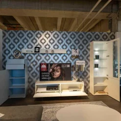 Wohnwand Merano Lack Weiß Eisblau Tip-on-Beschlag Grifflos