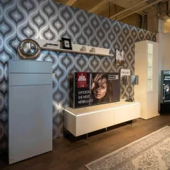 Wohnwand Merano Lack Weiß Eisblau Tip-on-Beschlag Grifflos