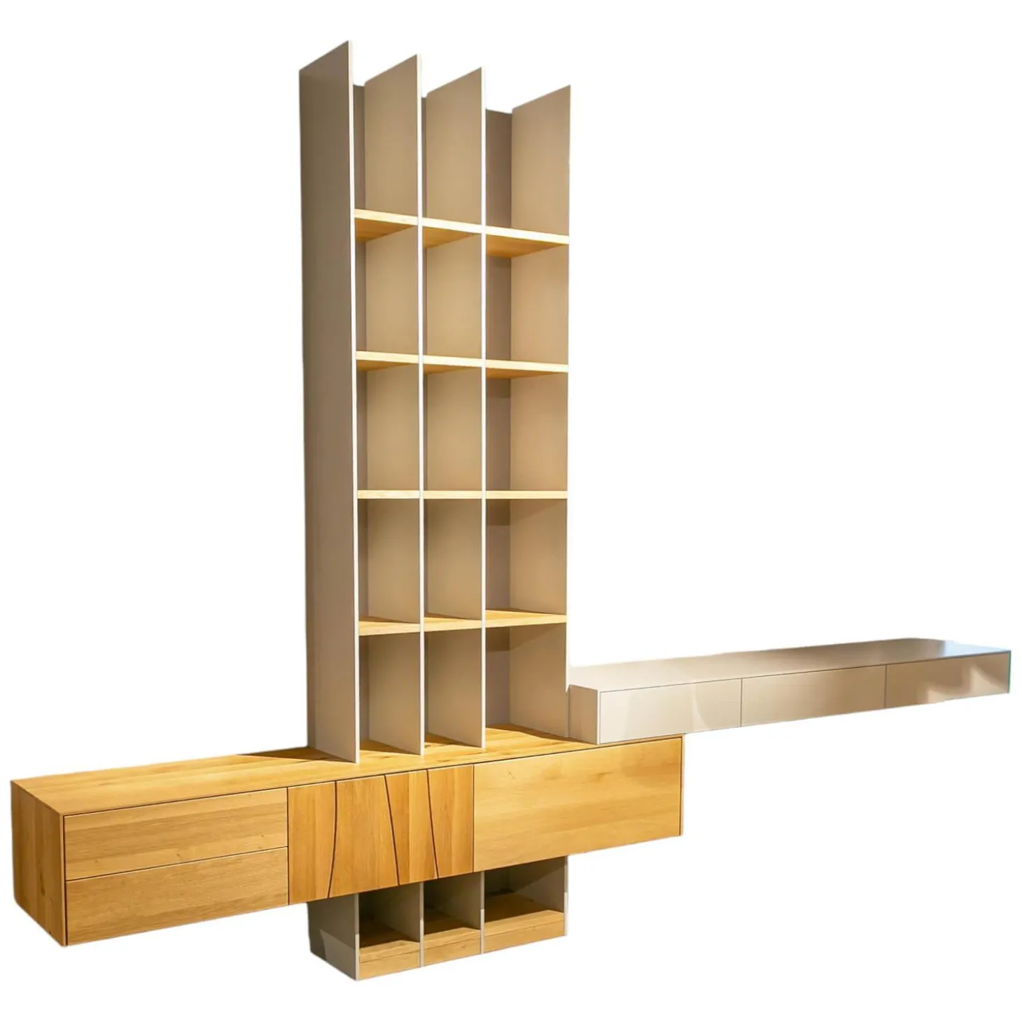 Wohnwand Mileto Asteiche Gebürstet Natur Geölt Und MDF Lichtgrau Lackiert