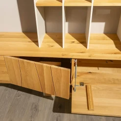 Wohnwand Mileto Asteiche Gebürstet Natur Geölt Und MDF Lichtgrau Lackiert