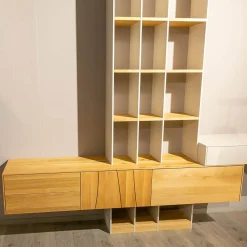 Wohnwand Mileto Asteiche Gebürstet Natur Geölt Und MDF Lichtgrau Lackiert