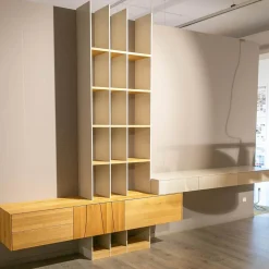 Wohnwand Mileto Asteiche Gebürstet Natur Geölt Und MDF Lichtgrau Lackiert