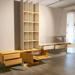 Wohnwand Mileto Asteiche Gebürstet Natur Geölt Und MDF Lichtgrau Lackiert