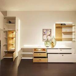 Wohnwand Mino Lack Kristallweiß Matt Akzente Wildeiche Hell Soft Gebürstet Geölt Inklusive Beleuchtung Und Kabeldurchlass