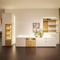 Wohnwand Mino Lack Kristallweiß Matt Akzente Wildeiche Hell Soft Gebürstet Geölt Inklusive Beleuchtung Und Kabeldurchlass