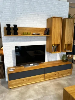 Wohnwand Missoula Eiche Geölt Glas Anthrazit Inklusive LED Beleuchtung Und Trafo