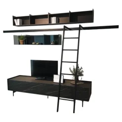 Wohnwand Mit Sideboard Cabaret Front Schwarz Korpus Eiche Element Domino Glas Schwarz Element Domino Eiche