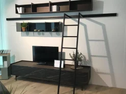 Wohnwand Mit Sideboard Cabaret Front Schwarz Korpus Eiche Element Domino Glas Schwarz Element Domino Eiche