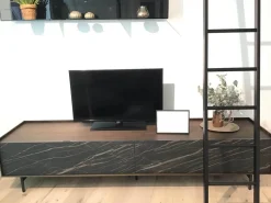 Wohnwand Mit Sideboard Cabaret Front Schwarz Korpus Eiche Element Domino Glas Schwarz Element Domino Eiche