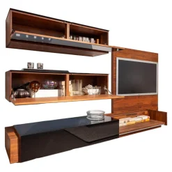 Wohnwand Mit TV Wand Und Hängeschränken Kirschbaum