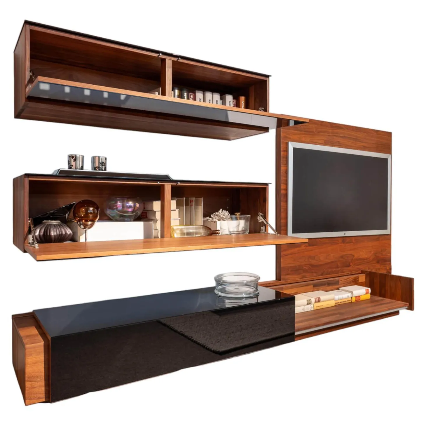 Wohnwand Mit TV Wand Und Hängeschränken Kirschbaum