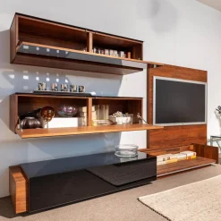 Wohnwand Mit TV Wand Und Hängeschränken Kirschbaum