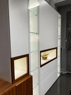 Wohnwand Neo Kernnussbaum Und Lack Reinweiss Mit Hinterlackiertem Glas Inklusive Beleuchtung