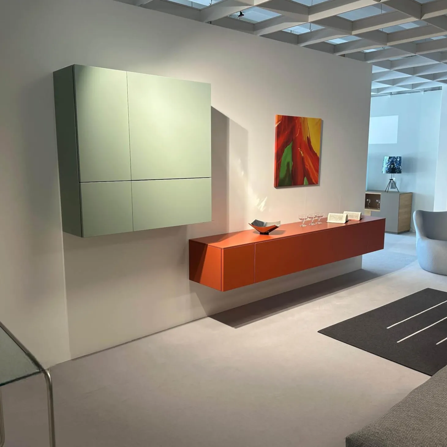 Wohnwand Neo Lack NCS S3050 Orange Und NCS S3010 Grün