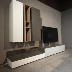 Wohnwand Next Lack Snow Weiß Silver Silber Und Granit Grau Holz Natural Oak Mit Soundsystem Ohne Fernseher