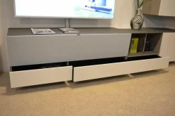 Wohnwand Niba Weiß Granit Lackiert mit LED-Beleuchtung und TV-Halterung