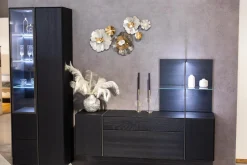 Wohnwand Persis Eiche Massiv Anthrazit Reliefglass Anthrazit Metallrahmen Edelstahl Mit Beleuchtung