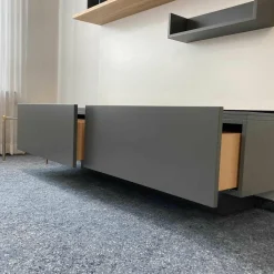 Wohnwand Pesaro Dunkelgrau Kernesche mit Beleuchtung