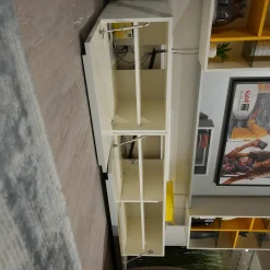 Wohnwand Phoenix Holz Weiß Und Gelb Mit 2 Klappen Und Beleuchtungsset