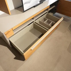 Wohnwand Piana Lack Seidenmatt Fango Grau Balkeneiche Honig Inklusive LED Beleuchtung