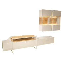 Wohnwand Plan X6 Lack Kristallweiß Matt Weiß Wildeiche Hell Soft Gebürstet Geölt Inklusive Beleuchtungspaket