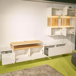 Wohnwand Plan X6 Lack Kristallweiß Matt Weiß Wildeiche Hell Soft Gebürstet Geölt Inklusive Beleuchtungspaket