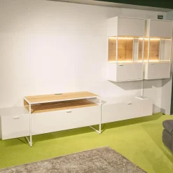 Wohnwand Plan X6 Lack Kristallweiß Matt Weiß Wildeiche Hell Soft Gebürstet Geölt Inklusive Beleuchtungspaket