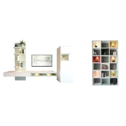 Wohnwand Plan X Lack Weiß Matt Absetzung Jadegrün Matt Inklusive Beleuchtung Mit Regal Ohne Fernseher