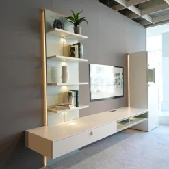 Wohnwand Plan X Lack Weiß Matt Absetzung Jadegrün Matt Inklusive Beleuchtung Mit Regal Ohne Fernseher