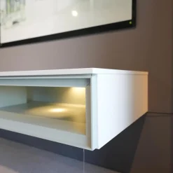 Wohnwand Plan X Lack Weiß Matt Absetzung Jadegrün Matt Inklusive Beleuchtung Mit Regal Ohne Fernseher