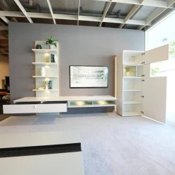 Wohnwand Plan X Lack Weiß Matt Absetzung Jadegrün Matt Inklusive Beleuchtung Mit Regal Ohne Fernseher