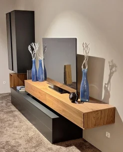 Wohnwand pl.Cera Lack Anthrazit Nussbaum Natur Furniert