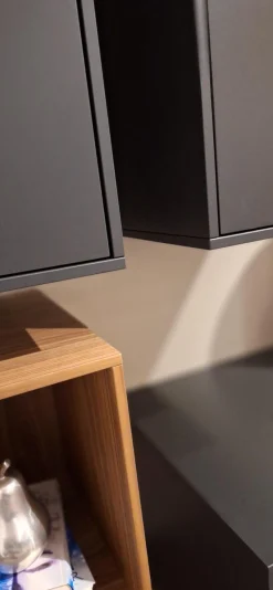 Wohnwand pl.Cera Lack Anthrazit Nussbaum Natur Furniert