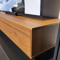 Wohnwand pl.Cera Lack Seidenmatt Anthrazit Absetzung Nussbaum Natur Geplankt Fronten Keramik Nero Zimbabwe