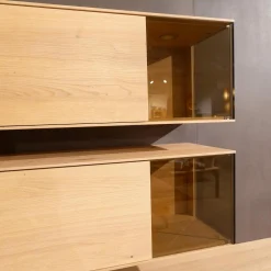 Wohnwand Puro 109 368 Asteiche Gebürstet Weiß Geölt Metall Sockel Schwarz Matt Mit Glaseinlage Und Beleuchtung