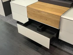 Wohnwand Q Media 2 0 Front Und Korpus Mattglas Weiß PG5 Mittelelement Eiche Massiv Mit LED Beleuchtung Ohne Vitrine